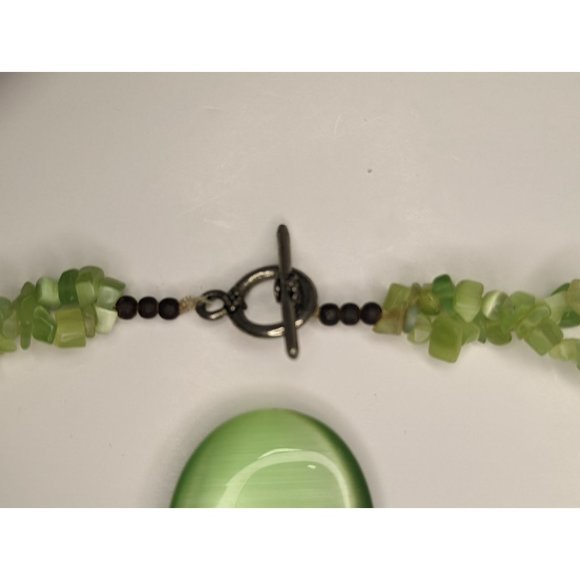 Stunning Green Cats Eye Teardrop Statement Piece Necklace Chunky Eye-grabbing - Picture 4 of 7